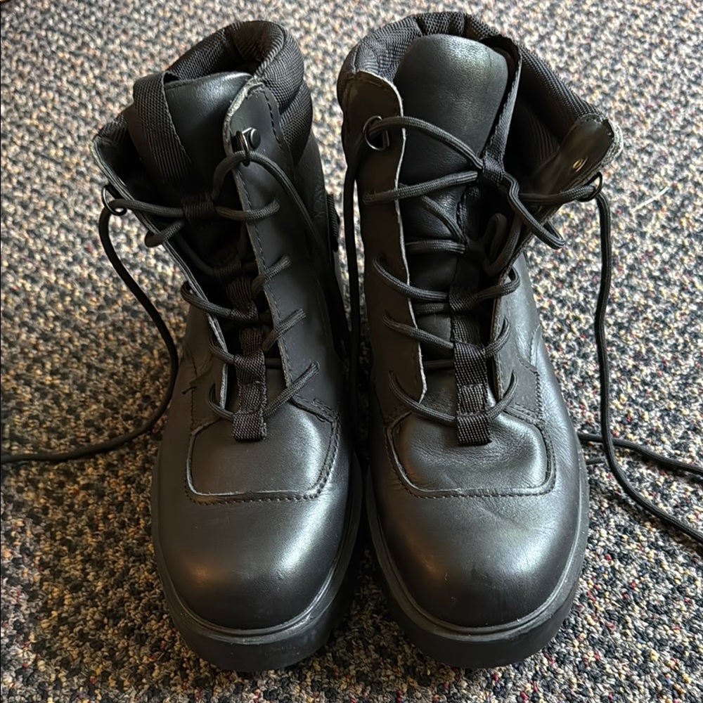 UGG Black Leather Lace-Up Boots